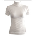 Ladies Seamless Short Sleeve Turtleneck Top Diamond Pattern